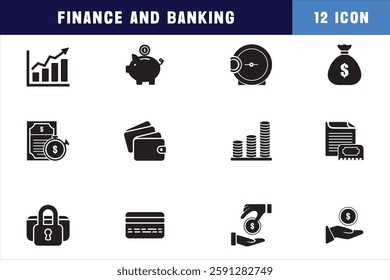 Finance and Banking vector silhouette icon set