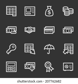 Iconos web de finanzas y banca, conjunto gris