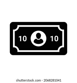 Finanzas, billetes, icono del dólar. Gráficos vectoriales negros.