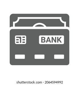 Finance, banknotes, card icon. Gray vector graphics.