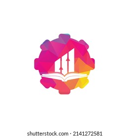 Diseño del logotipo de la forma del cog del libro de finanzas. Diseño del logotipo de educación para el crecimiento empresarial.