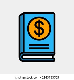 Icono de libro de finanzas en estilo de línea rellena, uso para presentación de aplicación móvil del sitio web