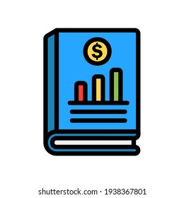 Icono de libro de finanzas en línea rellena de estilo sobre marketing y crecimiento para cualquier proyecto, uso para presentación de aplicación móvil de sitio web