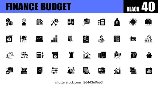 Finance budget black icons. earning money and revenue modern icons.