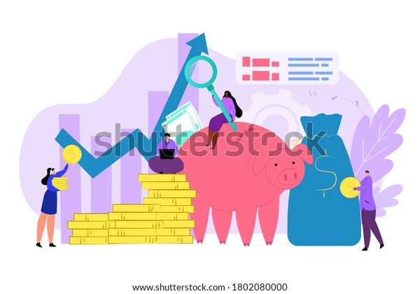 Finance\
budget, money diagram concept vector illustration. Financial graph\
and business investment chart, profit analysis. Flat people make\
cash banking strategy for economy\
management.
