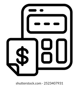Símbolo de Ícone de Linha de Vetor da Calculadora de Orçamento Financeiro