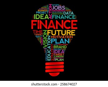 FINANCE bulb word cloud, business concept