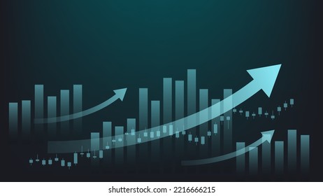finance and business background. bar chart and candlestick chart show stock market trading price with uptrend arrow