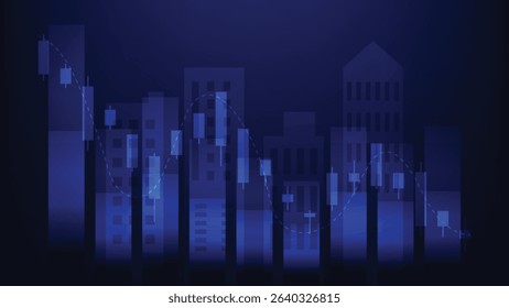 finance and business background. candlesticks chart and bar graph