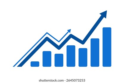 El gráfico de barras azul de negocios financieros con flechas representa el crecimiento y el éxito 