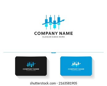 finance business card logo template with candlestick market chart icon.