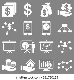 Finance and business charts icons. These flat symbols use modern corporate light blue and gray colors. Images are isolated on a white background.