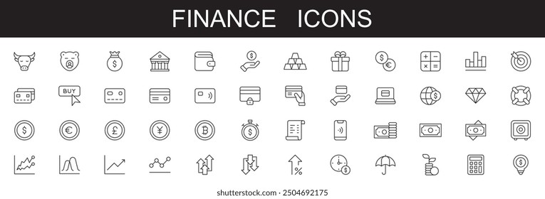 Finance and business and coins icons . editable stroke line icons. vector illustration. money, payment, currency, money, cryptocurrency, wallet, balance, safe, stock market, on white background