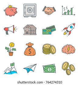 Paquete de iconos en color financiero y empresarial