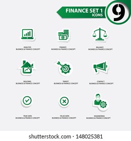 Finance and business concept icons,Green version,vector