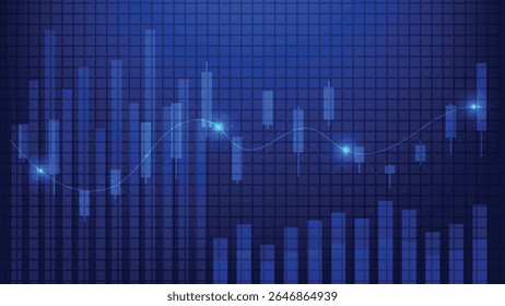 finance and business concept. stock market candlesticks chart with bar graph on blue background