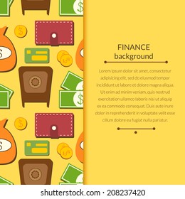 Finance business economics background with objects in flat style and vertically space for text