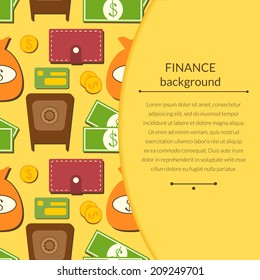 Finance business economics background with objects in flat style and space for text