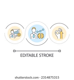 Finance and business education loop concept icon. Professional courses. Financial literacy abstract idea thin line illustration. Isolated outline drawing. Editable stroke. Arial font used
