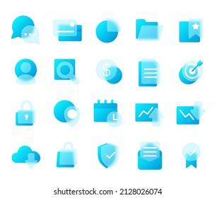 Finance   business glassmorphism style icons and blur effect  Digital marketing strategy transparent frosted glass icon vector set  Illustration icon business strategy
