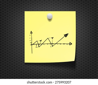 finance business graph on yellow note on gray background
