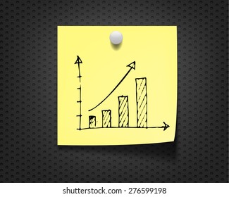 finance business graph on yellow note on gray background
,