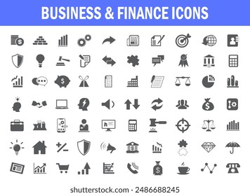 Finance and business grey icons collection. Big UI icon set in a flat design. simple icons.
