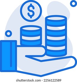 Finance business icon with blue duotone style. Wallet, currency, line, coin, symbol, sign, credit. Vector illustration