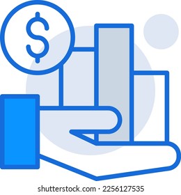 Finance business icon with blue duotone style. Corporate, currency, database, development, discover, document, e commerce. Vector illustration