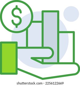 Finance business icon with green duotone style. Corporate, currency, database, development, discover, document, e commerce. Vector illustration