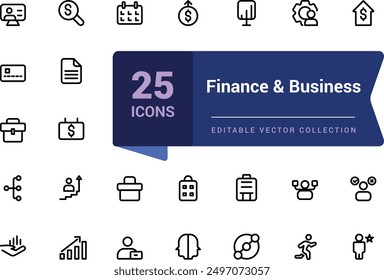 Finance and Business icon pack. Set of line icon related to income, salary, money, business. Minimalist thin linear web ui icon set. Simple editable vector stroke illustration.