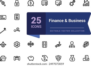 Finance and Business icon pack. Set of line icon related to income, salary, money, business. Minimalist thin linear web ui icon set. Simple editable vector stroke illustration.