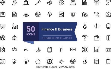 Finance and Business icon pack. Set of line icon related to income, salary, money, business. Minimalist thin linear web ui icon set. Simple editable vector stroke illustration.