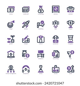 Finance and Business icon pack for your website, mobile, presentation, and logo design. Finance and Business icon dual tone design. Vector graphics illustration and editable stroke.