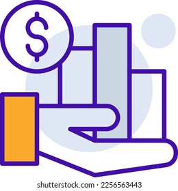 Finance business icon with purple and orange duotone style. Corporate, currency, database, development, discover, document, e commerce. Vector illustration