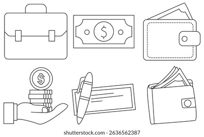 Finance and Business Icon Set – Line and Solid Icons for Money, Budget, Investment
