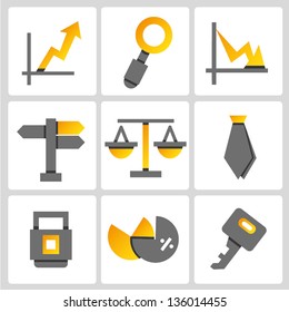 finance and business icon set, vector, gold color theme