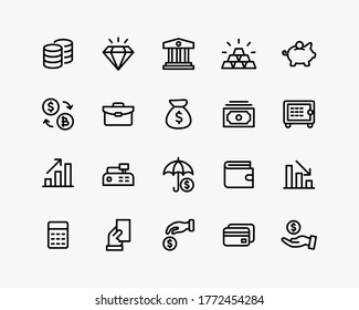finance and business icons set vector line style