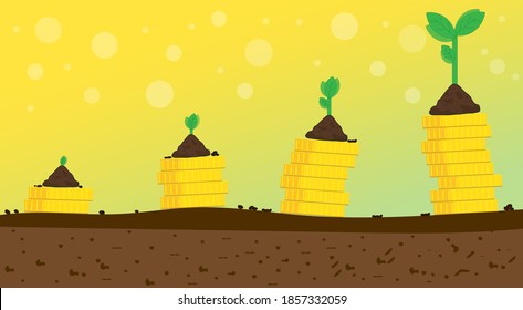 A finance business idea with a pile of gold coins to show the growth of the business.