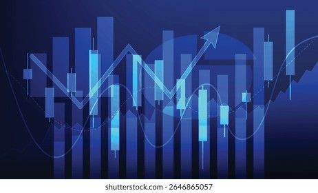 finance and business investment. stock market candlesticks chart with bar graph on blue background