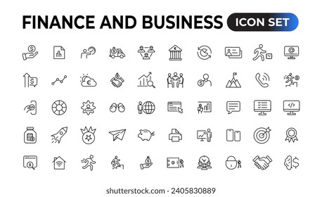 Finance and business line icons collection. Big UI icon set in a flat design. Thin outline icons pack. Vector illustration.
