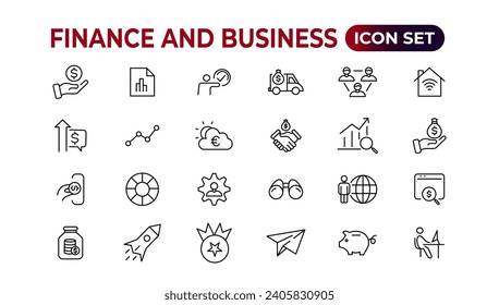 Finance and business line icons collection. Big UI icon set in a flat design. Thin outline icons pack. Vector illustration.
