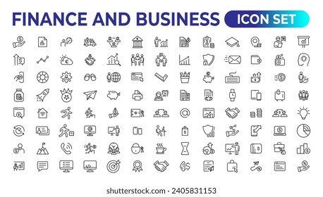 Finance and business line icons collection. Big UI icon set in a flat design. Thin outline icons pack. Vector illustration.
