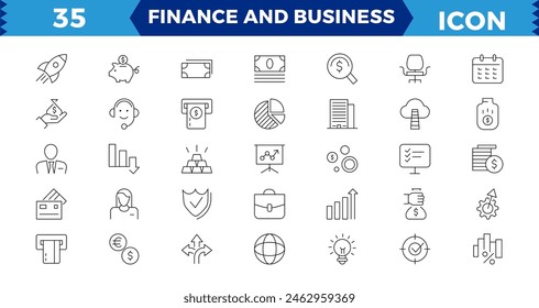 Finance and business line icons collection. Big UI icon set in a flat design. Thin outline icons pack. Linear icon collection. Editable stroke. Vector illustration

