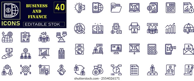 Finance and business line icons collection. 