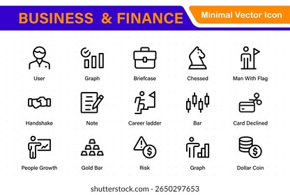 Coleção de ícones de finanças e de linha de negócios. Ícone de IU grande definido em um design plano. Pacote fino de ícones de estrutura de tópicos. 