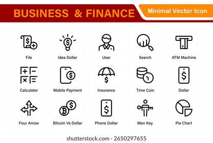 Coleção de ícones de finanças e de linha de negócios. Ícone de IU grande definido em um design plano. Pacote fino de ícones de estrutura de tópicos. 