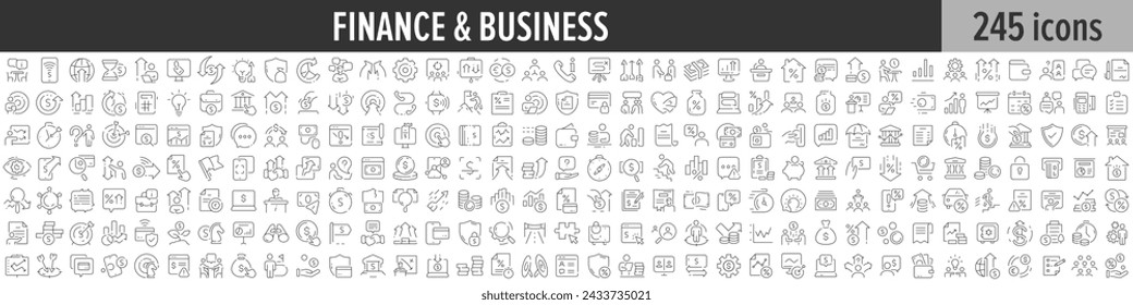 Finance and Business linear icon collection. Big set of 245 Finance and Business icons. Thin line icons collection. Vector illustration	