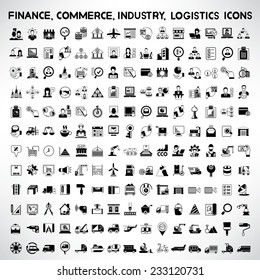 finance, business management, industry, production line, transportation, commerce, logistics and shipping icons set