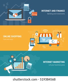 Finance, business, online shopping and internet marketing banners set